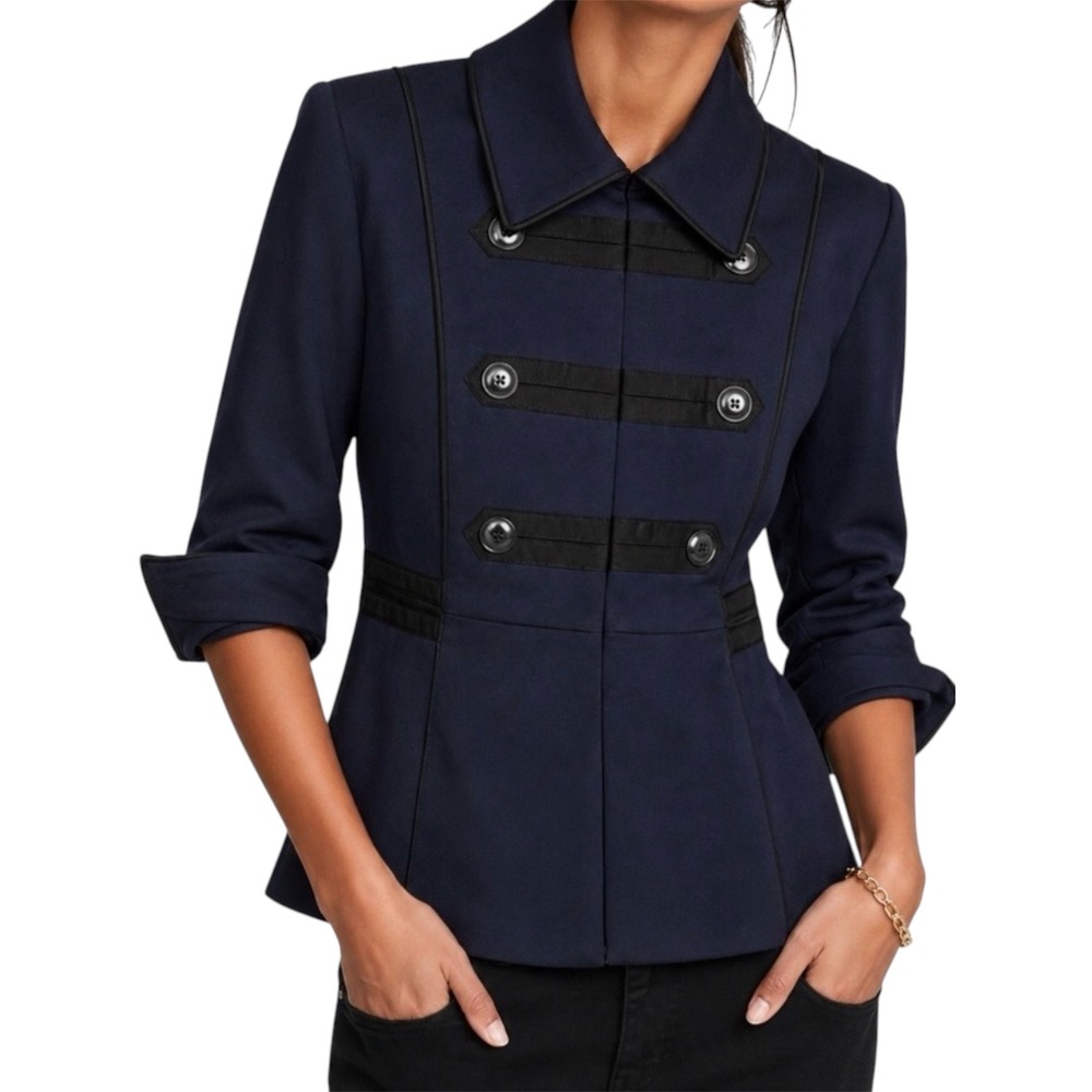 Cabi Major "In the Band" Jacket Women Size M Navy Blue Military